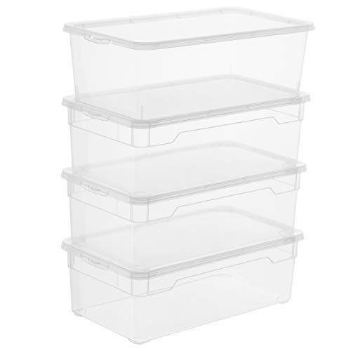 Rotho Clear Juego de 4 cajas de almacenamiento de 5l con tapa, Plástico (PP) sin BPA, transparente, 4 x 5l (33.0 x 19.0 x 11.0 cm)