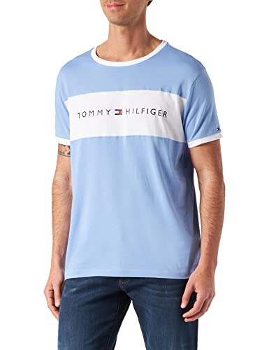 Tommy Hilfiger Bandera con Logotipo de Cn SS tee Camiseta de Pijama, Peri Blue, M para Hombre