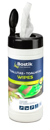Bostik, Toallitas de limpieza multiusos Altamente eficaces, Para piel, Superficies y herramientas, Elimina aceites, pintura y grasa, Bote de 80 toallitas