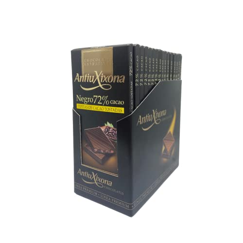 Antiu Xixona Chocolates Premium - Chocolate Negro 72% Pepitas Cacao - Pack 15 (15x100g) - Sin Gluten - Sabor Intenso