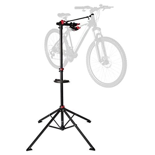 Ultrasport Soporte de montaje para bicicletas, bicicletas montaña bicicletas hasta 30 kg, incl. herramientas + compartimento magnético, giratorio 360°, retención liberación rápida pintura, Negro/Rojo