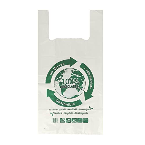 ZDH Bolsas de Plástico Tipo Camiseta Resistentes, Reutilizables y Recicladas Tamaño Cumple Normativa Aptas Uso Alimentario Paquete de 200 unidades 30x40 CM