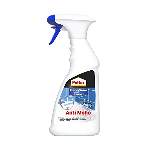 Pattex Baño Sano Anti Moho, limpiador antimoho para juntas de silicona, mamparas y azulejos, spray limpiador para eliminar y prevenir la aparición de moho, 1 x 500 ml