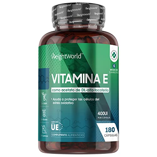 Vitamina E Cápsulas 400UI 180 Cápsulas - Vitamina E Natural 6 meses de suministro - Perlas de Vitamina E de DL Acetato de Alfa Tocoferilo, Antioxidante para Proteger a las Células del Estrés Oxidativo