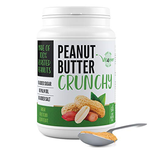 Mantequilla de cacahuete crujiente - 1kg de mantequilla de cacahuete natural sin aditivos - 30% de contenido en proteínas - mantequilla de cacahuete sin sal añadida, aceite o grasa de palma - vegano