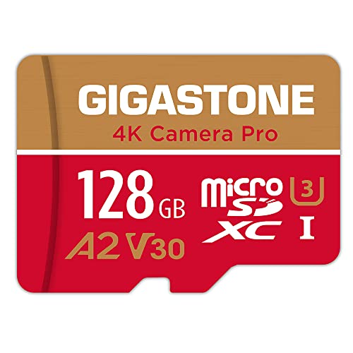 Gigastone [5 Años Recuperación de Datos Gratis] Tarjeta de Memoria 128 GB 4K Camera Pro, para GoPro Drone Switch, Velocidad de 100 MB/s. Video 4K, A2 U3 V30 Tarjeta Micro SDXC con Adaptador SD.