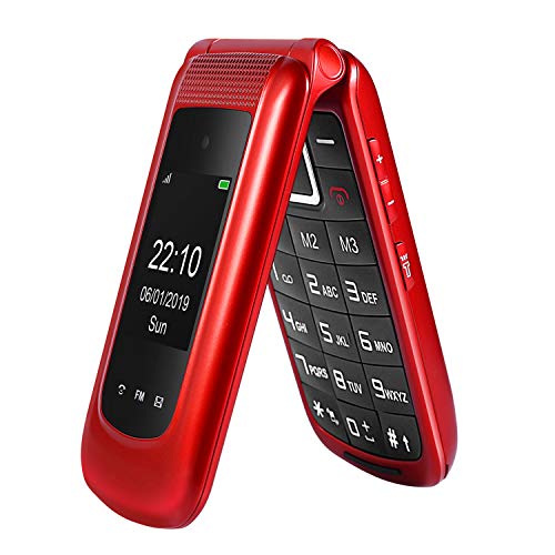 Uleway gsm Teléfono Móvil Simple para Mayores con Teclas Grandes, SOS Botones, Fácil de Usar Telefonos Basicos para Ancianos (Rojo, Sin Estación de Carga)