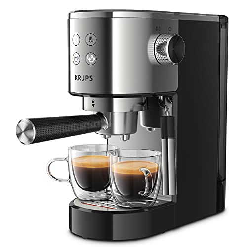 Krups Virtuoso XP442C cafetera, diseño compacto y elegante, capacidad 1.1 L, espresso, cappuccino, sistema Thermoblock, calentamiento rápido, cuchara dosificadora, bandeja calientatazas