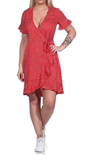 Vero Moda Vmhenna 2/4 Wrap Frill Dress Noos Vestido, Rojo (Goji Berry/AOP:Tiny Dots), M para Mujer