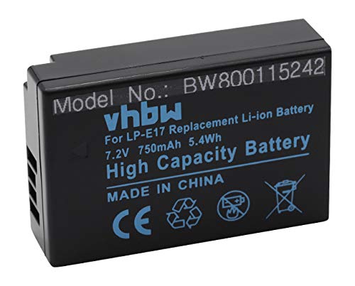 vhbw Batería Recargable Compatible con Canon EOS 200D, 250D, 750D, 760D, 77D, 8000D, 800D, 850D cámara Digital, DSLR (750 mAh, 7,2 V, Li-Ion)