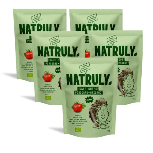 Natruly Kale Chips Sabor Italiano - Snack Saludable Orgánico Cruijiente con Semillas, Sin Gluten -Pack5x30g
