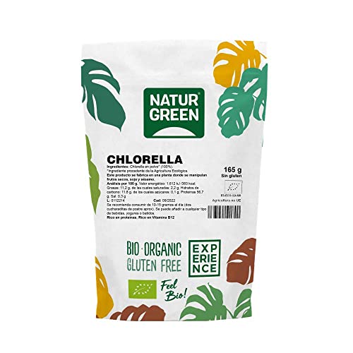 NaturGreen - Chlorella en Polvo, Alga de Chlorella, Ecológico, Elimina Toxinas del Cuerpo, Fuente de Hierro, 100% Vegano - 165 g