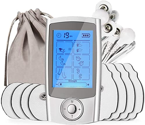 TENS Electroestimulador Digital, para aliviar el Dolor Muscular y el fortalecimiento Muscular, EMS Masaje, Pantalla LCD, 2 Canales, 8 electrodos