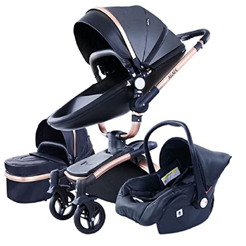 Sillas de paseo Cochecito de bebé 3 en 1 Triciclo Baby Walker Cochecito de alto paisaje Cochecitos plegables Carrito de bebé para bebé 0-36 meses (Black)