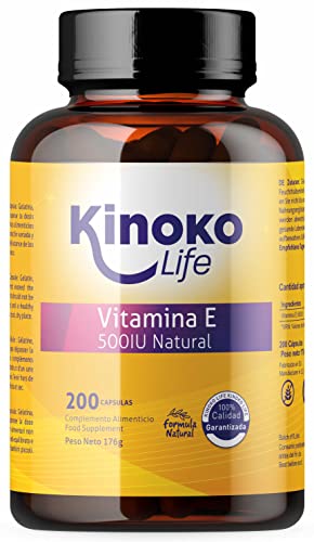 Vitamina E Natural 500 IU | 200 Cápsulas | 100% Liposoluble y Pura | Libre de Metales Pesados | No contiene Soja | Potente Antioxidante que protege nuestra Piel, sistema inmune y nuestro corazón.