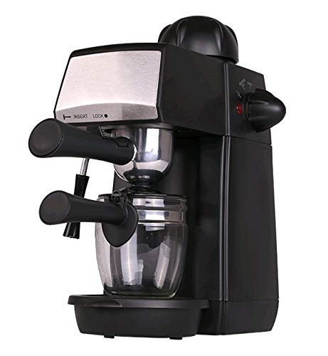 Grunkel - CAFPRESO-H5 BAR - Cafetera espresso con 5 bares de presión y capacidad para 4 tazas. Pistola de espuma con dispositivo de seguridad integrada - 870W - Negro y Acero