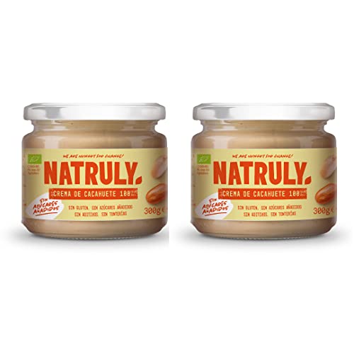 Natruly Crema de Cacahuete Orgánica Sin Azúcar, Sin Gluten, 100% Natural (Pack 2x300 g)