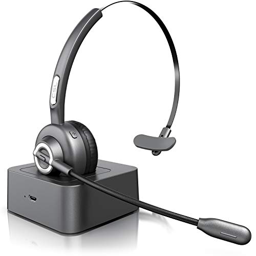 CSL - Auriculares inalámbricos Bluetooth con micrófono - Mono Tipo Diadema - Manos Libres - Puerto de Carga USB - Cancelación de Ruido - Compatible con PC Tableta Smartphone - Ideal para la Oficina