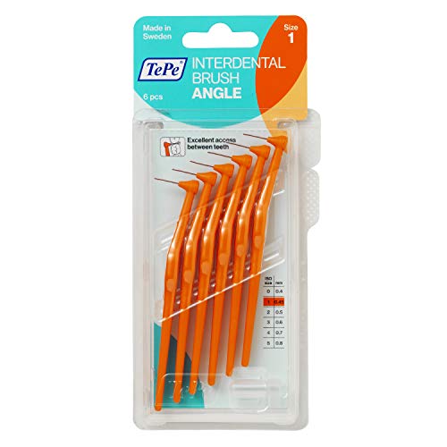TEPE Angle Cepillos Interdentales Angulados Alillos Interdentales/Tamaño 1, Diámetro 0.45 Mm, Color Naranja, 6 Unidades