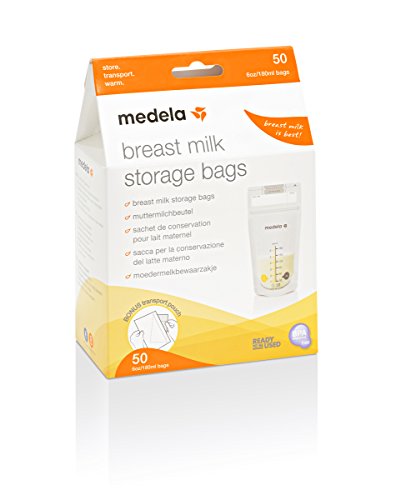 Medela pack de bolsas de almacenamiento de leche materna de 180 ml - Paquete de 50 bolsas de recogida de leche materna sin BPA con doble cierre, de congelación y descongelación rápida