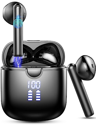 Auriculares Inalambricos Bluetooth 5.3, Auriculares Inalámbricos HiFi Estéreo con 4 HD Llamadas Mic, Botón de Reinicio, Pantalla LED, IP7 Impermeable, Control Táctil, 40H Cascos Inalámbricos Bluetooth