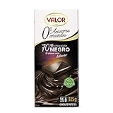 Valor - Chocolate Negro 70% sin Azúcar - Sin Gluten - 0% Azúcares añadidos. Tableta de Chocolate Negro Valor apto para Celiacos y Diabéticos - 125 Gramos