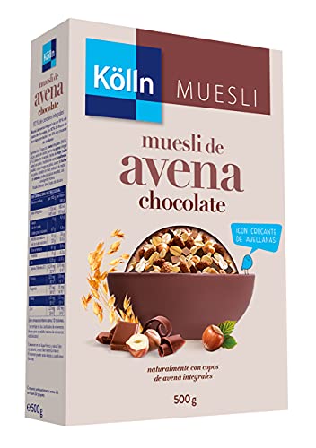 Kölln - Muesli de Avena con Chocolate y Avellanas, Cereales Integrales con Chocolate, Copos Finos, Alto Contenido de Fibra - 500 g