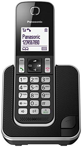 Panasonic KX-TGD310 - Teléfono fijo inalámbrico(LCD, identificador de llamadas, agenda de 120 números, bloqueo de llamada, modo ECO, reducción de ruido), Negro, TGD31 Solo