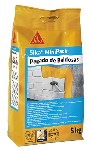 Sika MiniPack Pegado de baldosas, Gris, Adesivo cementoso semiflexible para el pegado de piezas cerámicas en capa fina, Clase C1T, 5kg