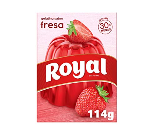 Royal Gelatina en Polvo Sabor Fresa con Vitamina C, 30% Menos Azúcares - 10 Raciones, 114 g