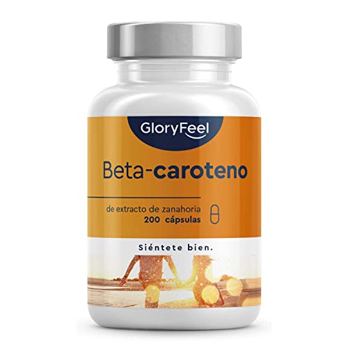 Beta-Caroteno - 200 cápsulas veganas para 6 meses - Extraído cuidadosamente de la zanahoria - Vitamina A - Para la visión, piel y sistema inmunológico