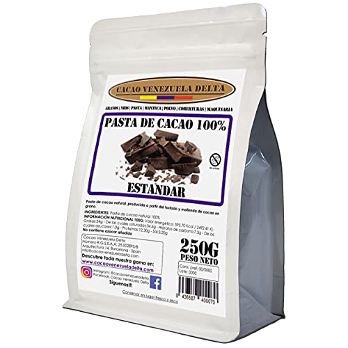 Chocolate Negro Puro 100% - Tipo Estándar - Bolsa 250g - (Pasta, Masa, Licor De Cacao 100%) - Cacao Venezuela Delta