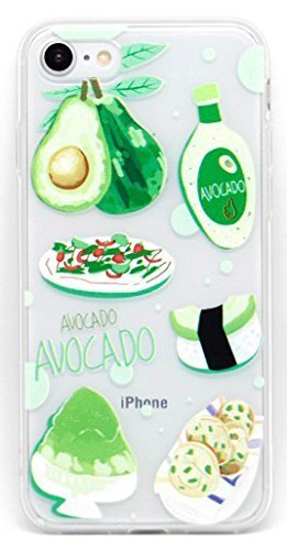 Coovertify Pack Funda Transparente Aguacate iPhone 6/6S Plus, Carcasa de Gel Silicona con Dibujo Vegano Estampado + Protector de Pantalla de Cristal Templado para iPhone 6 6S Plus (5,5')