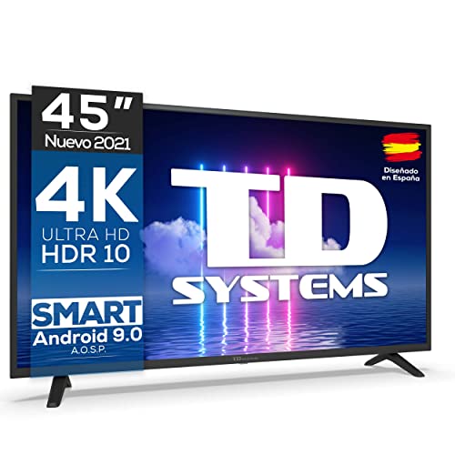 TD Systems - Smart TV 45 Pulgadas 4K HDR10 - Televisores 3 años de garantía, Android, 3X HDMI, 2X USB - K45DLJ12US