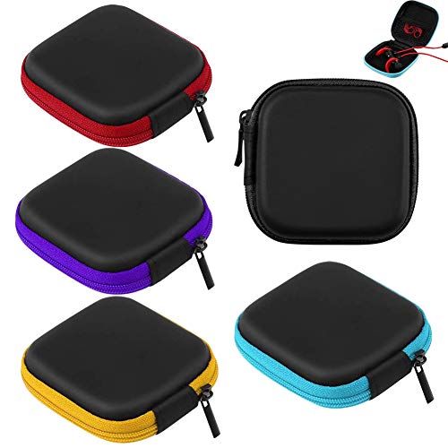 Bolsa para auriculares (5 unidades), funda portátil para auriculares, cable USB, disco U y mini artículos, color rojo, negro, azul, morado y amarillo