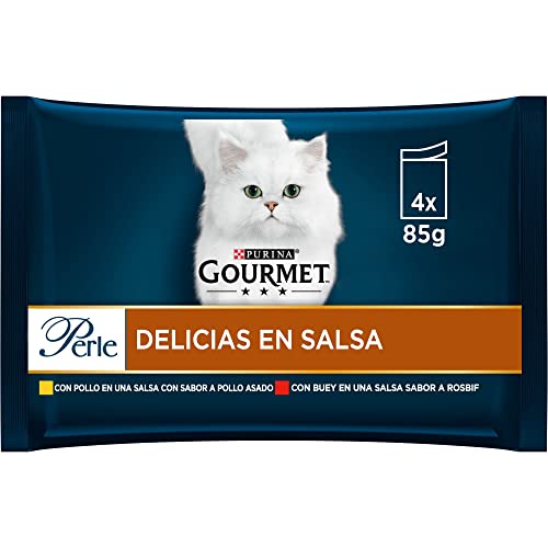 Purina Gourmet Perle Delicias en Salsa comida para gato con Pollo y Buey 12 x [4 x 85 g]