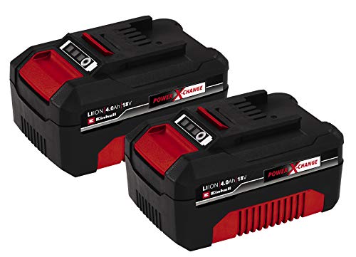 Einhell Pack Doble de baterías 4,0 Ah Power X-Change (Iones de Litio, 18 V, 2x4,0 Ah Akku / 900 W, apropiado para Todos los aparatos PXC, ciclos de Carga adaptados a la situación) Rojo, Negro