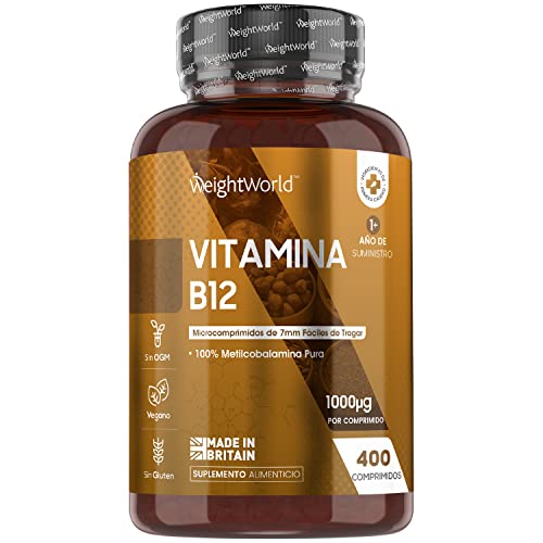 Vitamina B12 Vegana 1000mcg 400 Comprimidos, Vegano - Suministro para más de 1 Año, Reduce Cansancio y Fatiga, Contribuye al Funcionamiento Normal del Sistema Inmunológico, B12 Metilcobalamina