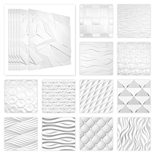 HEXIM Paneles 3D de 60 x 60 cm, diseño de pared y techo con placas de poliestireno expandido (EPS), color blanco (Rubik, 12,96 m²)