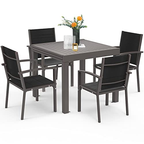 Homall Juego de muebles de jardín para 4 ~ 6 personas, 4 sillas de jardín con mesa, de aluminio, resistente a la intemperie