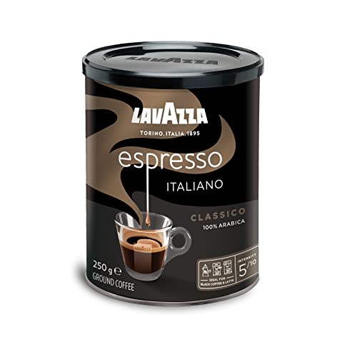 Lavazza, Espresso Italiano Classico, Café Molido, Notas Florales y Afrutadas, 100% Arábica, Intensidad 5, Tueste Medio, Lata de 250 g