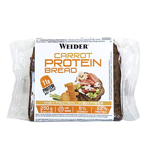 Weider Protein Bread Carrot. Pan Proteico con 11g de proteína y un 5% de zanahoria por rebanada. Con fibra y bajo en azúcares. (1x250 g)