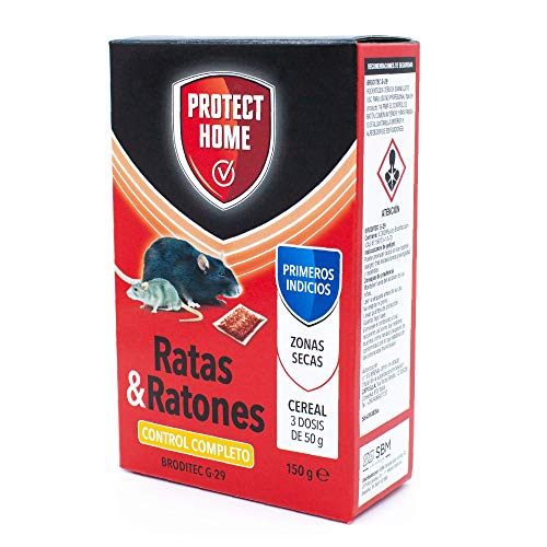 PROTECT HOME Raticida en Cereal de Alta eficacia y Poder de atracción para Zonas secas. Ratas y Ratones, 150gr, Rojo, 150 G