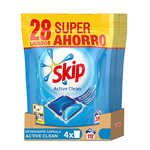 Skip Detergente en Cápsulas Active Clean Doble Líquido 28 lavados - Pack de 4