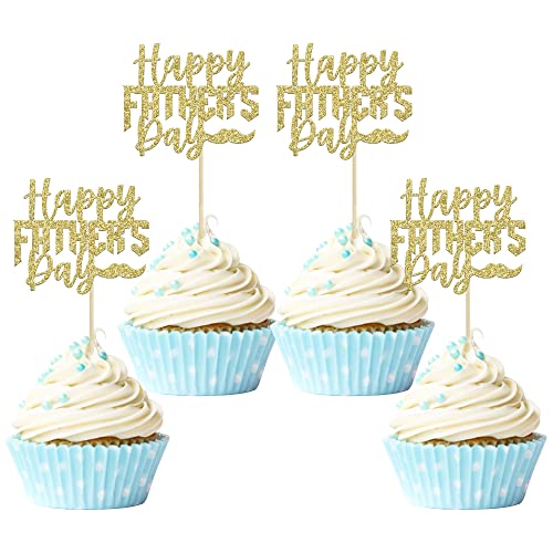 Decoración para cupcakes con purpurina dorada para el día del padre, decoración para tartas de cumpleaños para el día del padre, 24 unidades, ideal para fiestas de cumpleaños de padre
