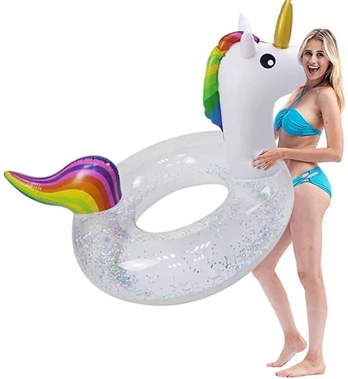 Inflable Unicornio flotador, flotador, juguete acuático inflable, anillo de natación transparente, para adultos, niños y niñas