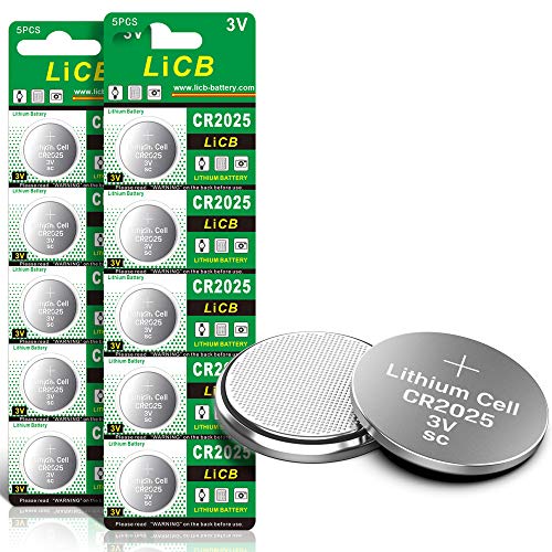 LiCB CR2025 Pilas de botón de litio, 10 unidades, 3 V, CR2025