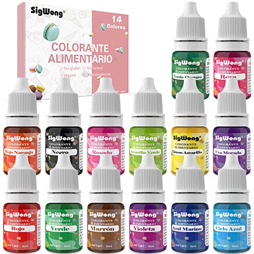 Colorante alimentario 14*6ml, Colorante Alimentario Alta Concentración Liquid Set para Colorear los Bebidas Pasteles Galletas Macaron Fondant