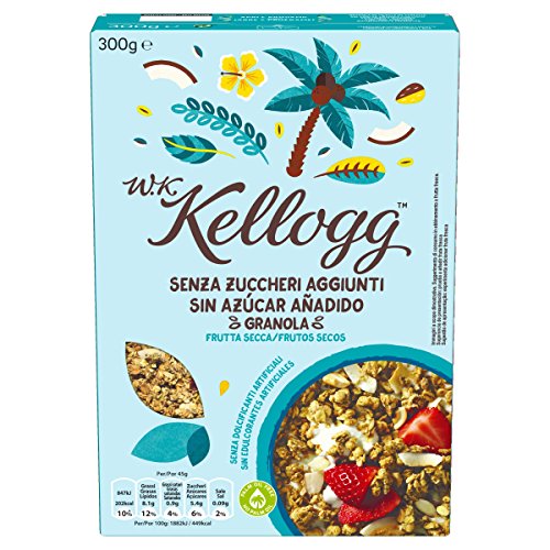 W. K. Kellogg Granola Sin azúcares añadidos Frutos Secos - Cereales en granola con frutos secos - Paquete de 300 g