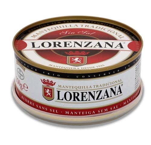 Mantequilla asturiana tradicional LORENZANA sin sal.(varios formatos).Envío GRATIS 24h. (Lata de 250gr, pack 4 unidades)